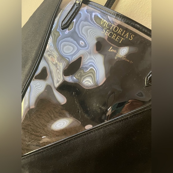 Victoria’s Secret Large Black Tote with clear panel and animal print pouch Black - Picture 3 of 9